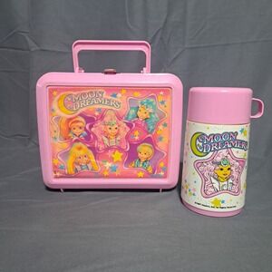 VTG '87 Moon Dreamers Plastic Lunch Box W/ Thermos Aladdin Hasbro Pink